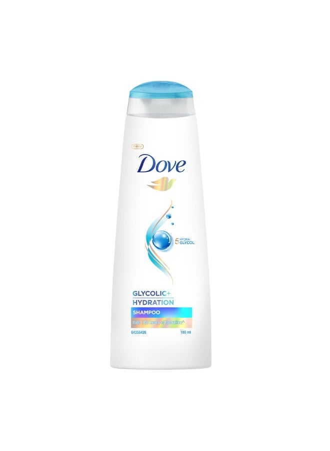 Dove Glycolic + Hydration Shampoo 180 ml with 5% Hydra-Glycol for Upto 100 hours of hydrated, fluid hair. - Image 1
